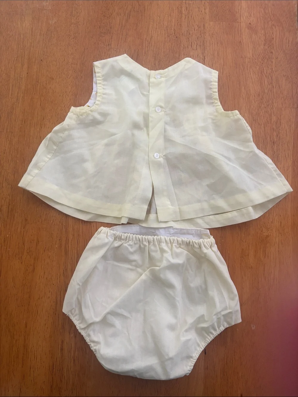 Vintage Yellow Duckling Baby Dress & Bloomers Set - 12months
